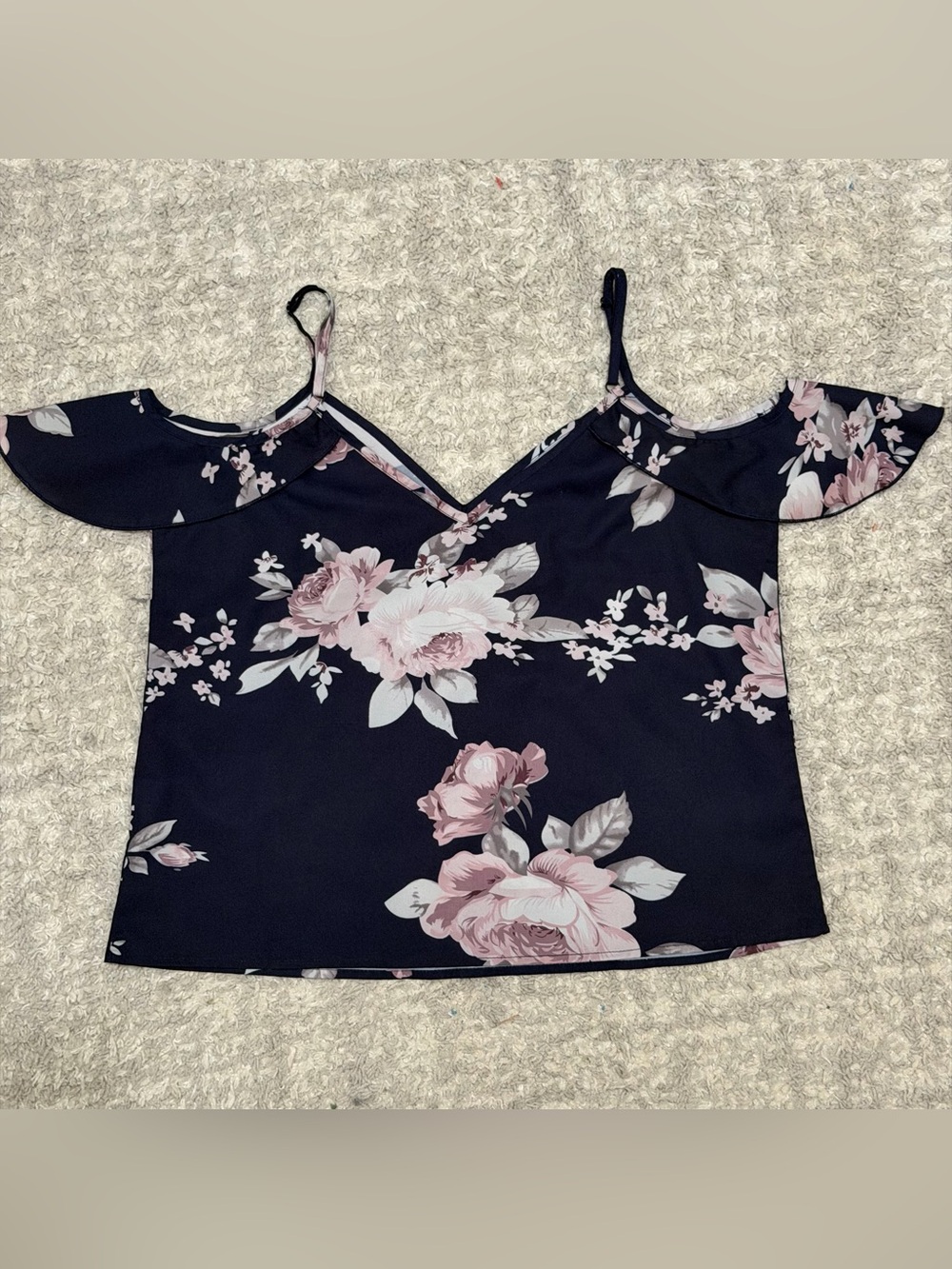 Floral Cold-Shoulder Cami Top in Navy and Blush